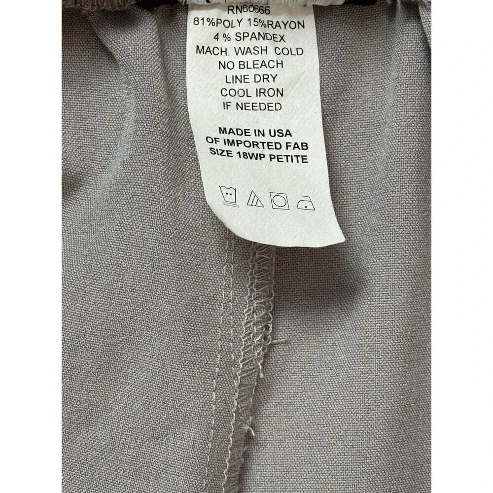 Viviana Womens Plus 18WP Stretch Pants Straight Gray Flatter Fit USA Made NWOT